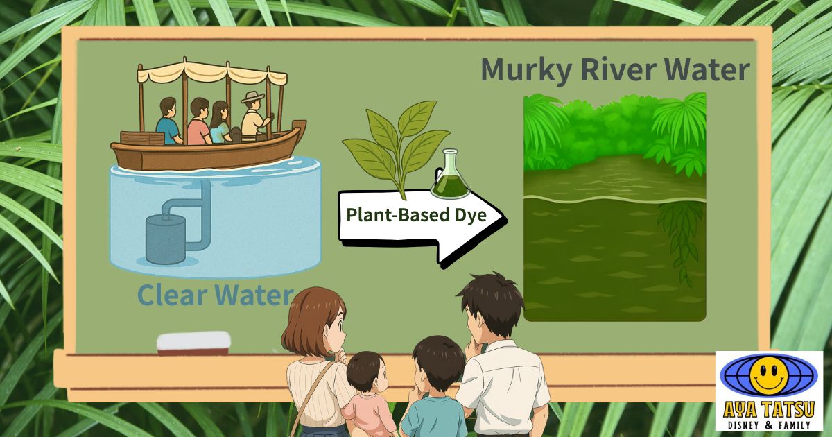 Diagram showing how clean water is mixed with natural dye to create the murky effect