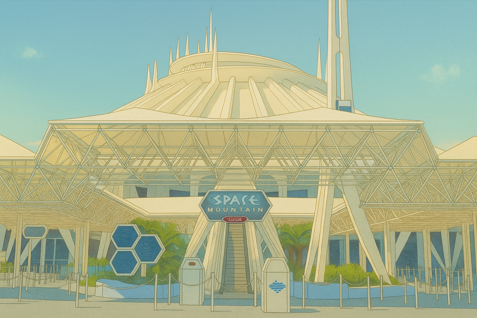 Dark indoor track of Space Mountain